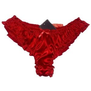 Women Satin Panty Bow Knot Trim Cheeky Underwear Bikini Medium Low Waist Briefs